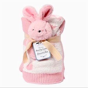 NWT ☁️✨Little Miracles✨☁️ Knit Blanket & Pink Bunny Plush Rattle 30"x45"